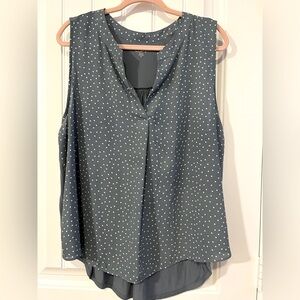 LOFT Shirt Womens XL Dusty Blue Polka Dot Sleeveless Sheer Blouse via neck